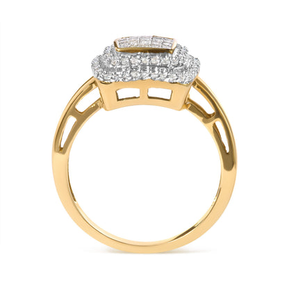 10K Yellow Gold 1/2 cttw Round and Princess Diamond Composite Head and Halo Ring (H-I Color, SI1-SI2 Clarity) - Ring Size 7 Bids.com