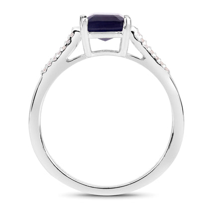 3.07 Carat Glass Filled Sapphire and White Zircon .925 Sterling Silver Ring Bids.com