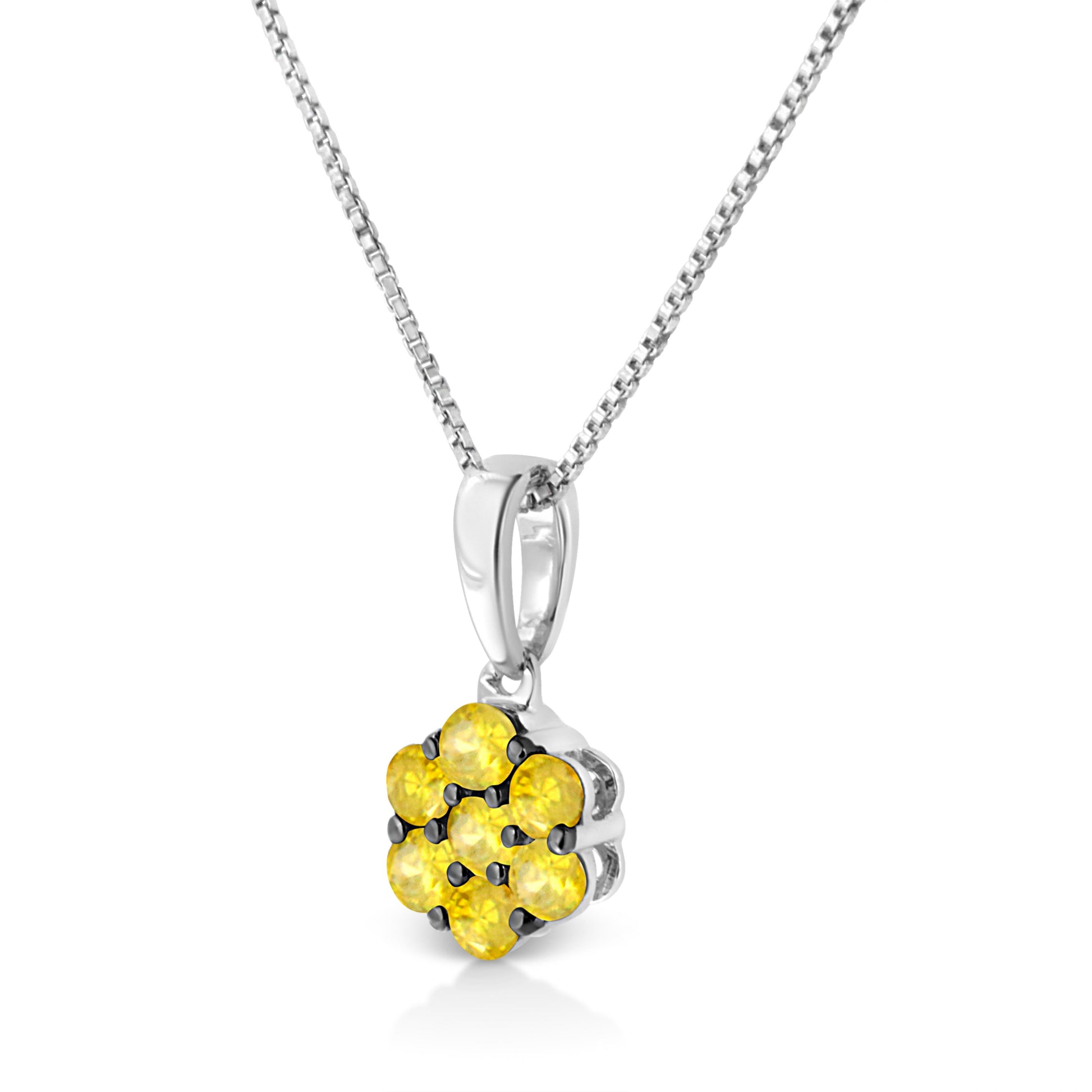 .925 Sterling Silver 1/2 Cttw Prong Set Treated Green Diamond Floral Cluster 18" Pendant Necklace (Green Color, I1-I2 Clarity) Bids.com