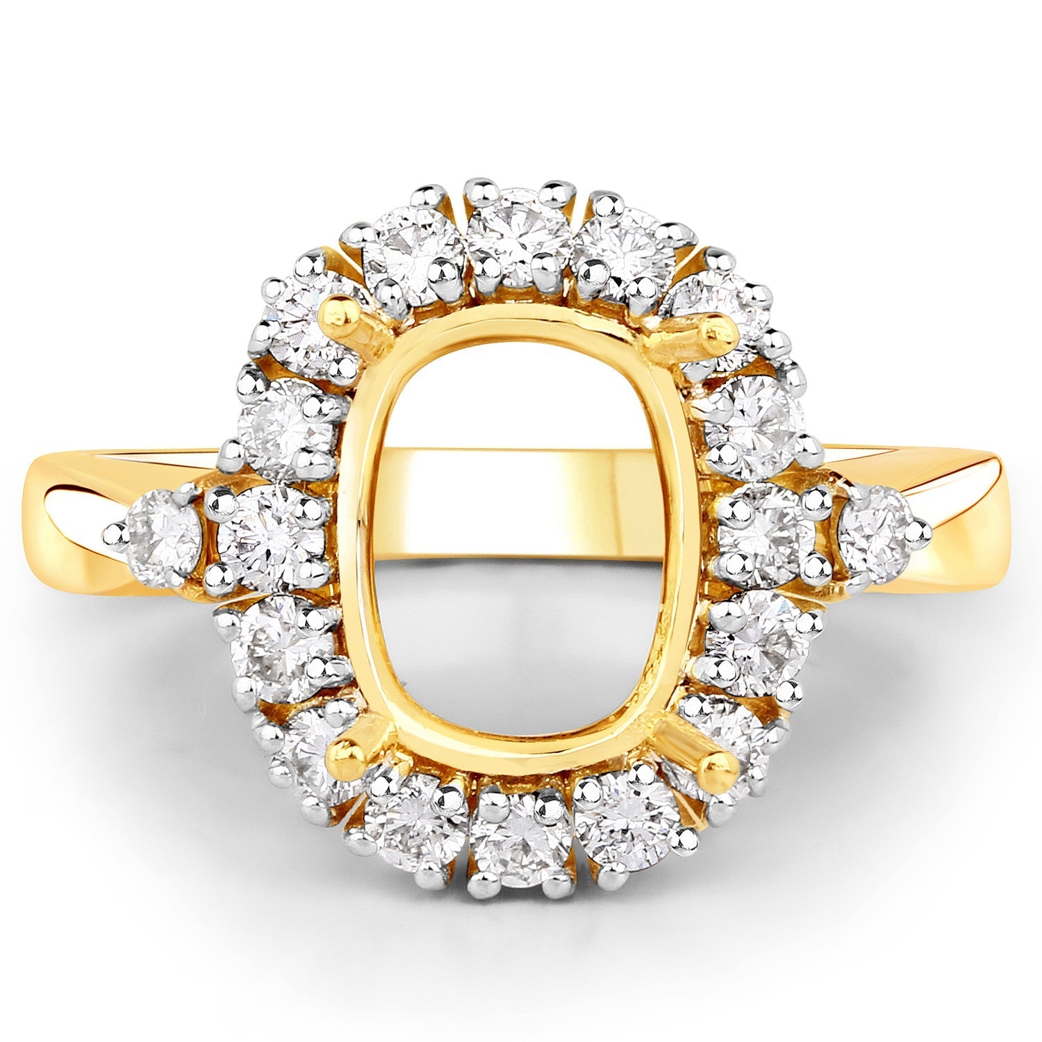 0.54 Carat Genuine White Diamond 14K Yellow Gold Semi Mount Ring - holds 9x7mm Cushion Gemstone Bids.com