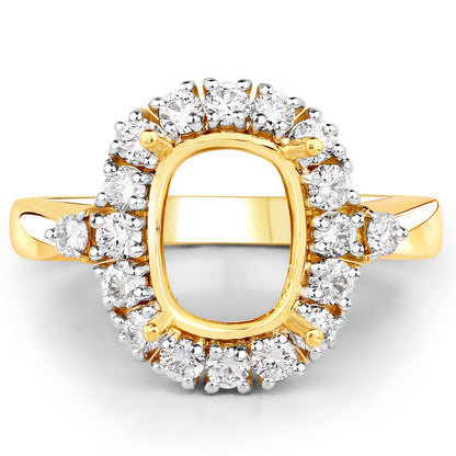 0.54 Carat Genuine White Diamond 14K Yellow Gold Semi Mount Ring - holds 9x7mm Cushion Gemstone Bids.com