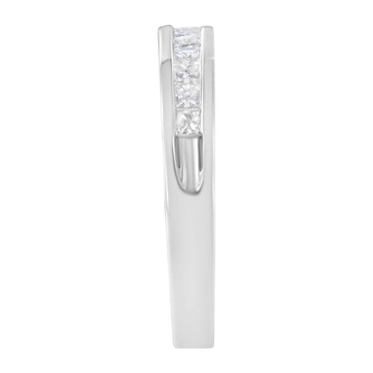 .925 Sterling Silver 1/2 Cttw Princess-Cut Diamond Channel-Set Half-Eternity Wedding or Anniversary Band Ring (H-I Color, I2 Clarity) - Size 6 Bids.com