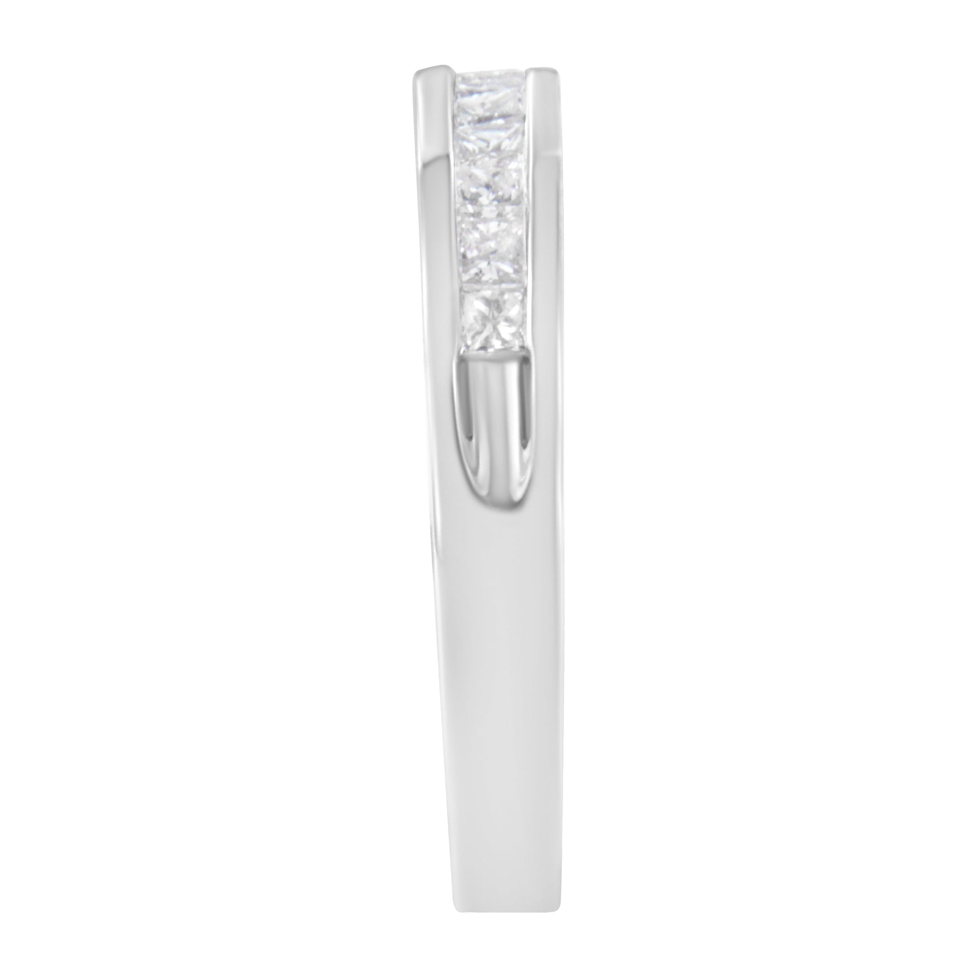 IGI Certified 1/2 Cttw Princess Cut Diamond 18K White Gold Channel Set Half Eternity Style Wedding Band Ring (H-I Color, SI2-I1 Clarity) - Size 4-1/2 Bids.com