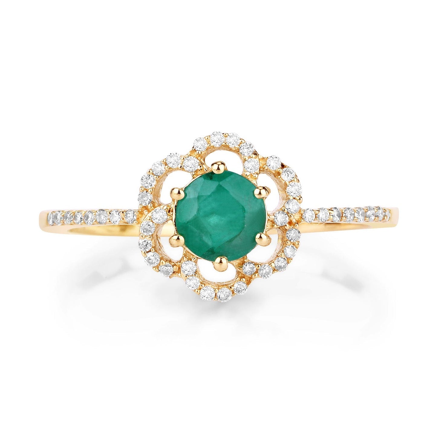 0.55 Carat Genuine Zambian Emerald and White Diamond 14K Yellow Gold Ring Bids.com