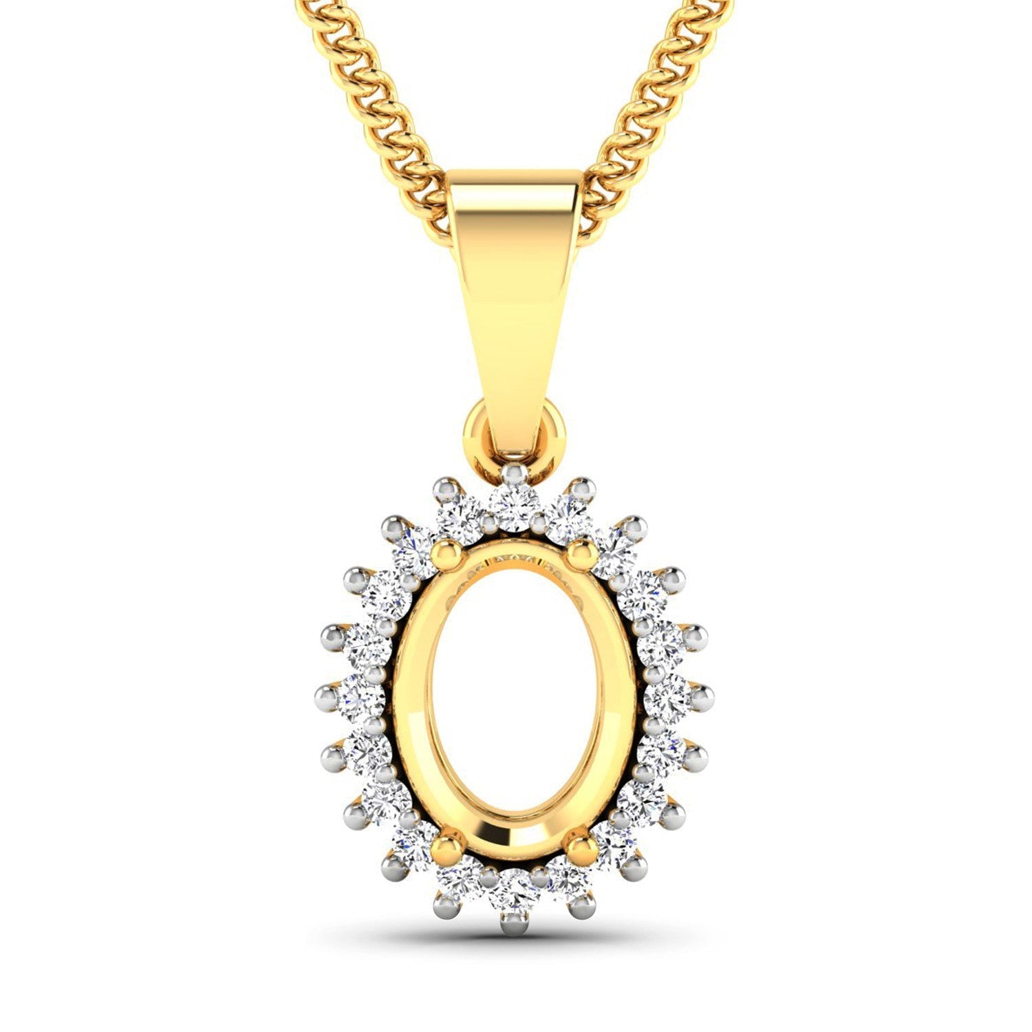 0.13 Carat Genuine White Diamond 14K Yellow Gold Semi Mount Pendant - holds 8x6mm Oval Gemstone Bids.com