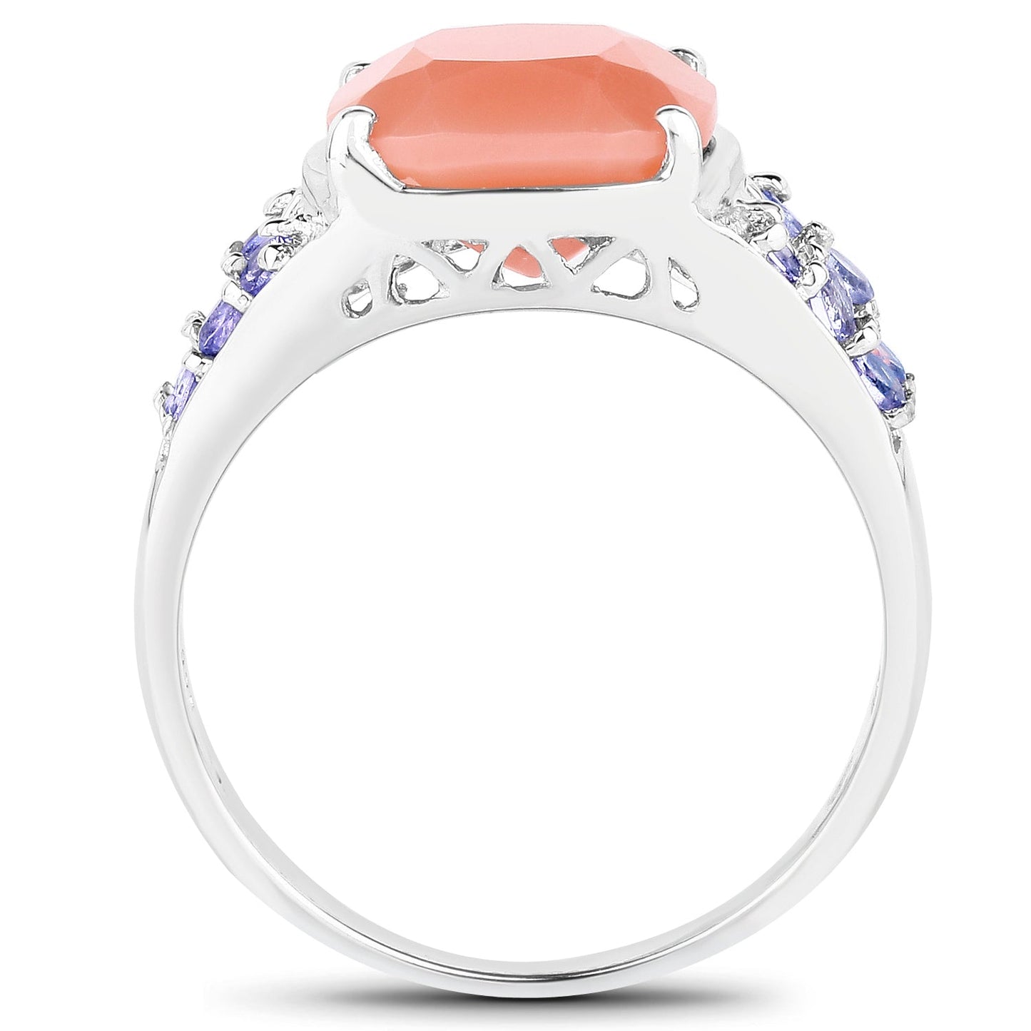 3.97 Carat Genuine Peach Moonstone and Tanzanite .925 Sterling Silver Ring Bids.com
