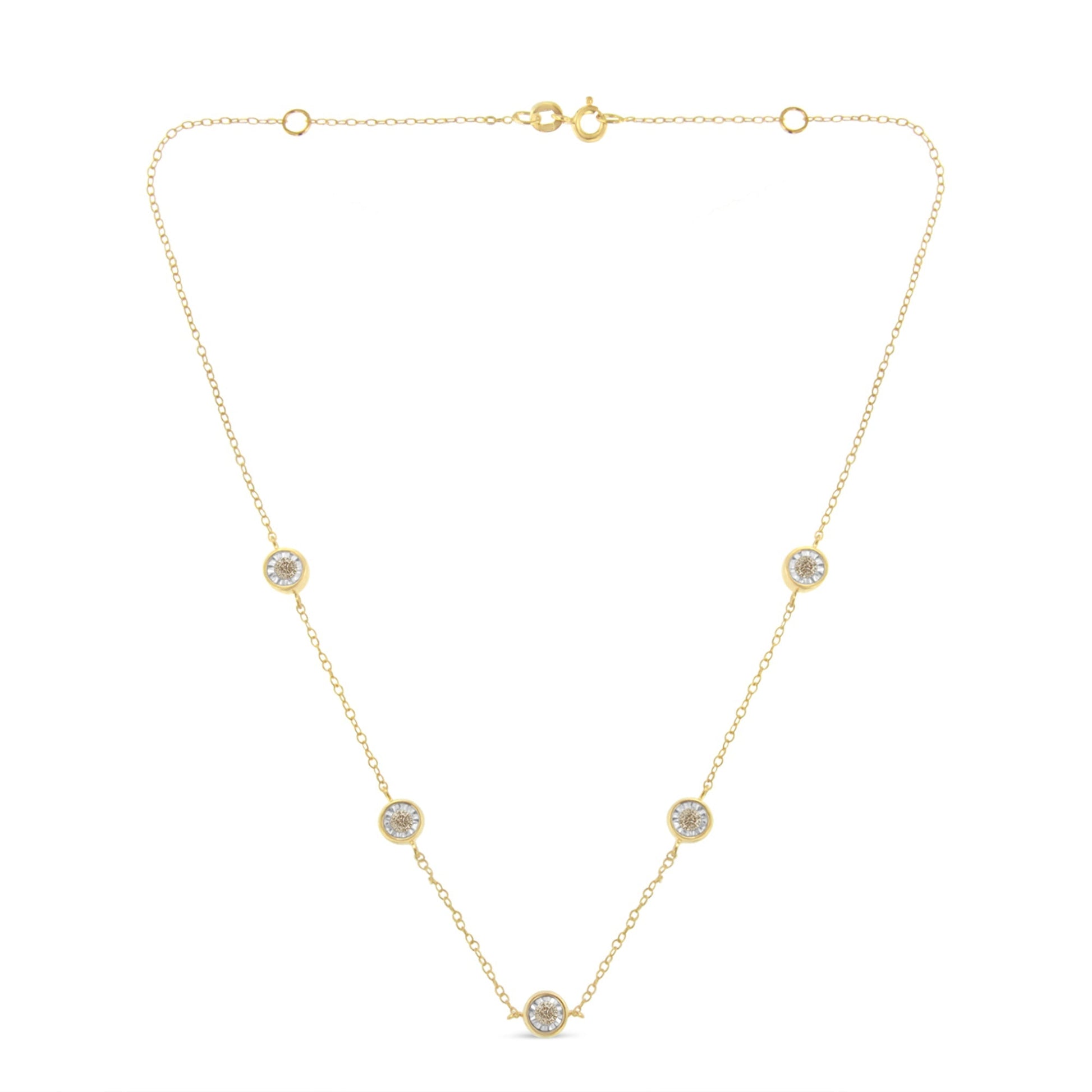 Yellow Color Plated Sterling Silver Diamond Station Necklace (1/2 cttw, K-L Color, I2-I3 Clarity) Bids.com