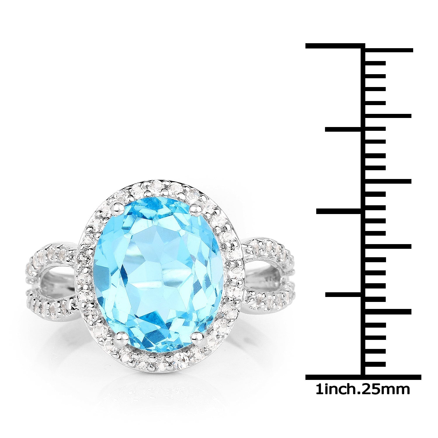 6.03 Carat Genuine Swiss Blue Topaz & White Topaz .925 Sterling Silver Ring Bids.com