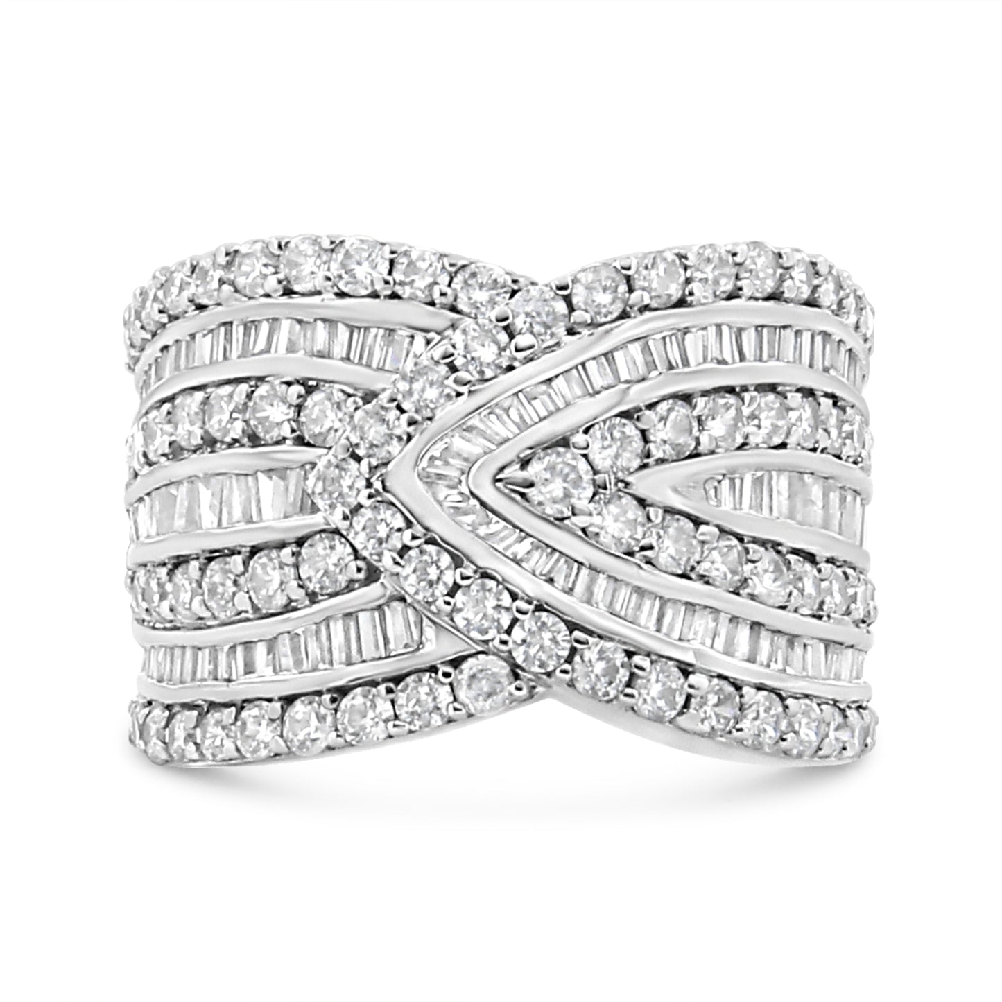 .925 Sterling Silver 2 3/8 Cttw Diamond Multi Row Overlay Band Ring ( J-K Color, I3 Clarity) - Ring Size 7 Bids.com