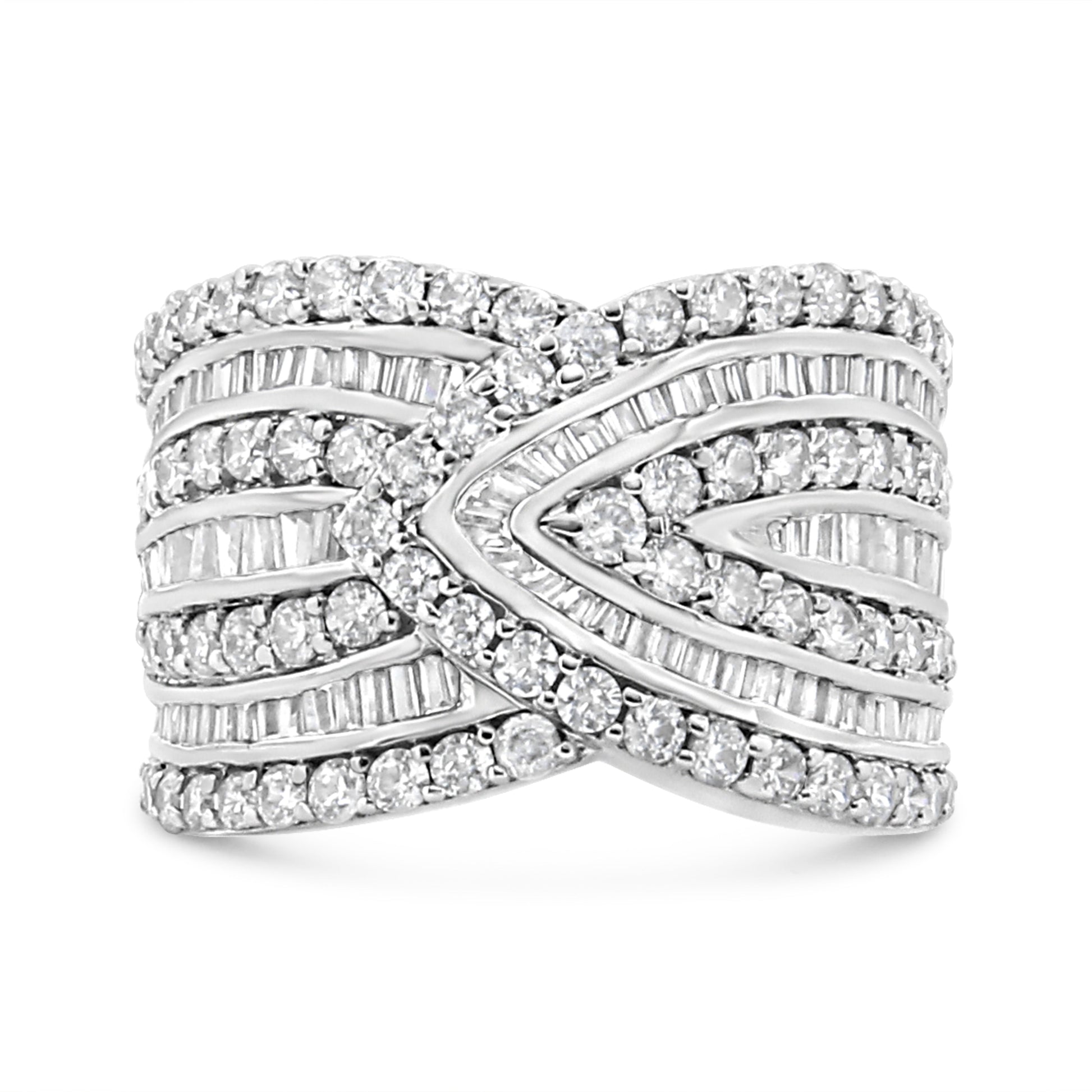 .925 Sterling Silver 2 3/8 Cttw Diamond Multi Row Overlay Band Ring ( J-K Color, I3 Clarity) - Ring Size 7 Bids.com