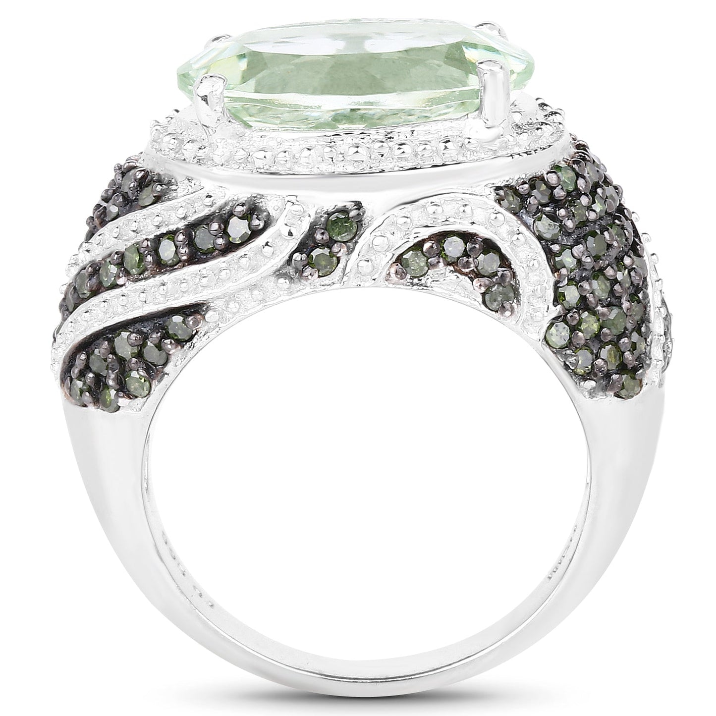 5.98 Carat Genuine Green Amethyst & Green Diamond .925 Sterling Silver Ring Bids.com
