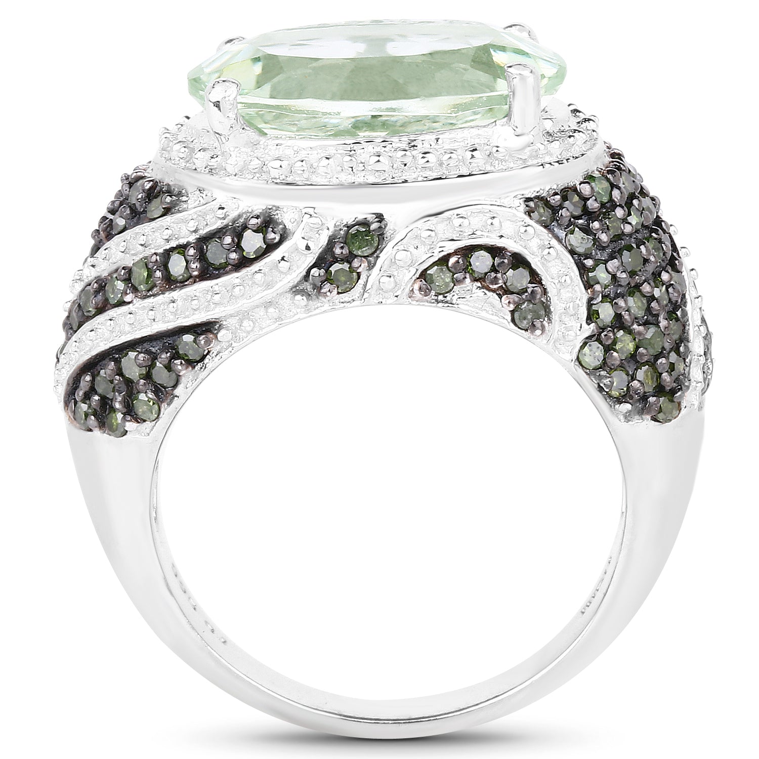 5.98 Carat Genuine Green Amethyst & Green Diamond .925 Sterling Silver Ring Bids.com