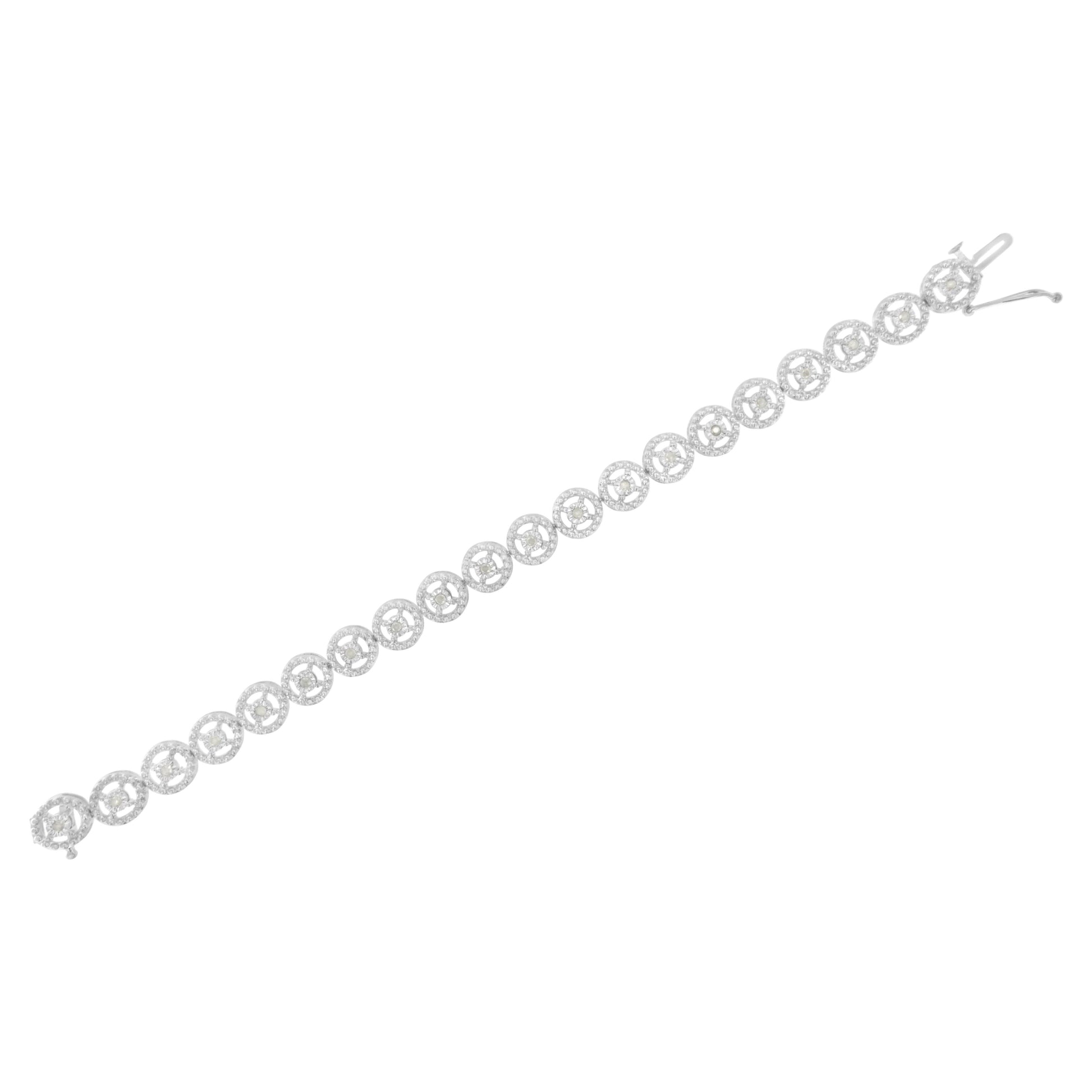 .925 Sterling Silver 1/2 Cttw Diamond Nested Circle Miracle Set Open Wheel 7" Fashion Link Bracelet (I-J Color, I3 Clarity) Bids.com