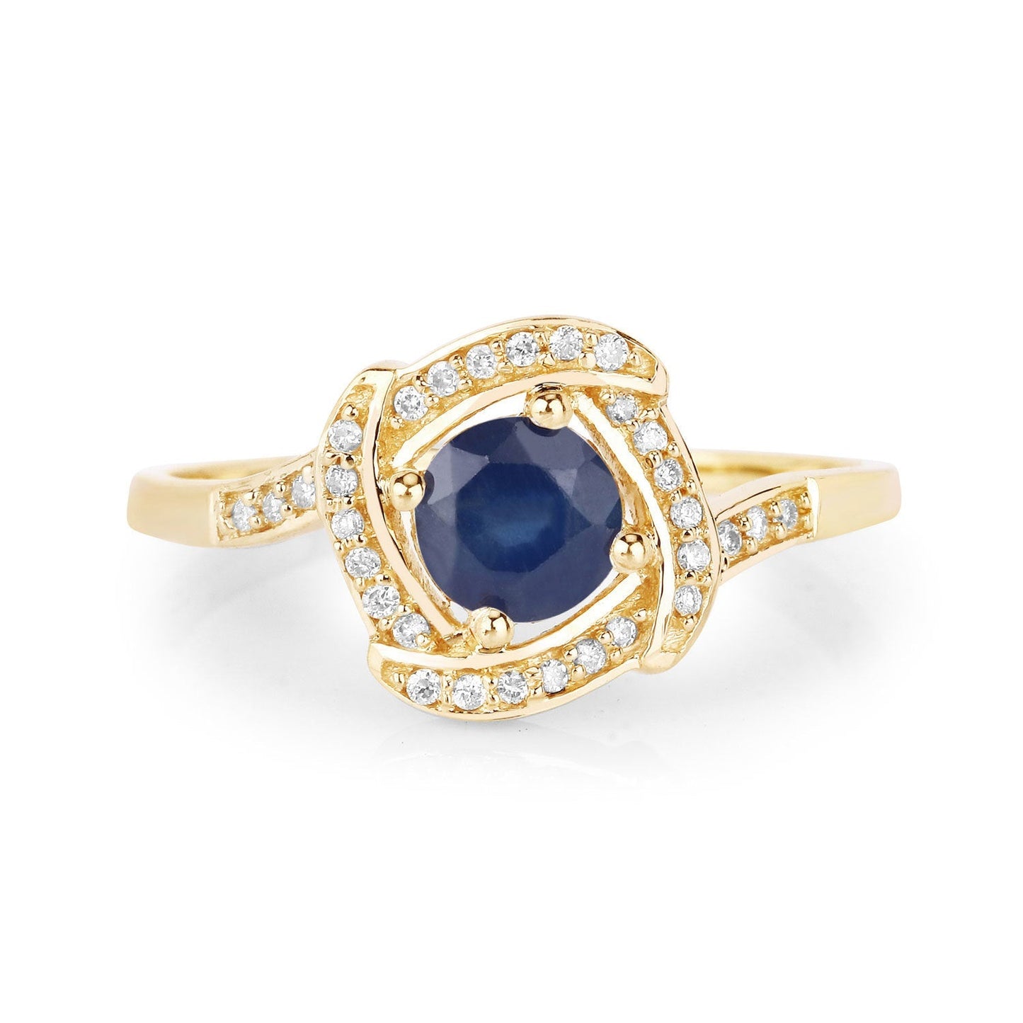 0.73 Carat Genuine Blue Sapphire and White Diamond 14K Yellow Gold Ring Bids.com