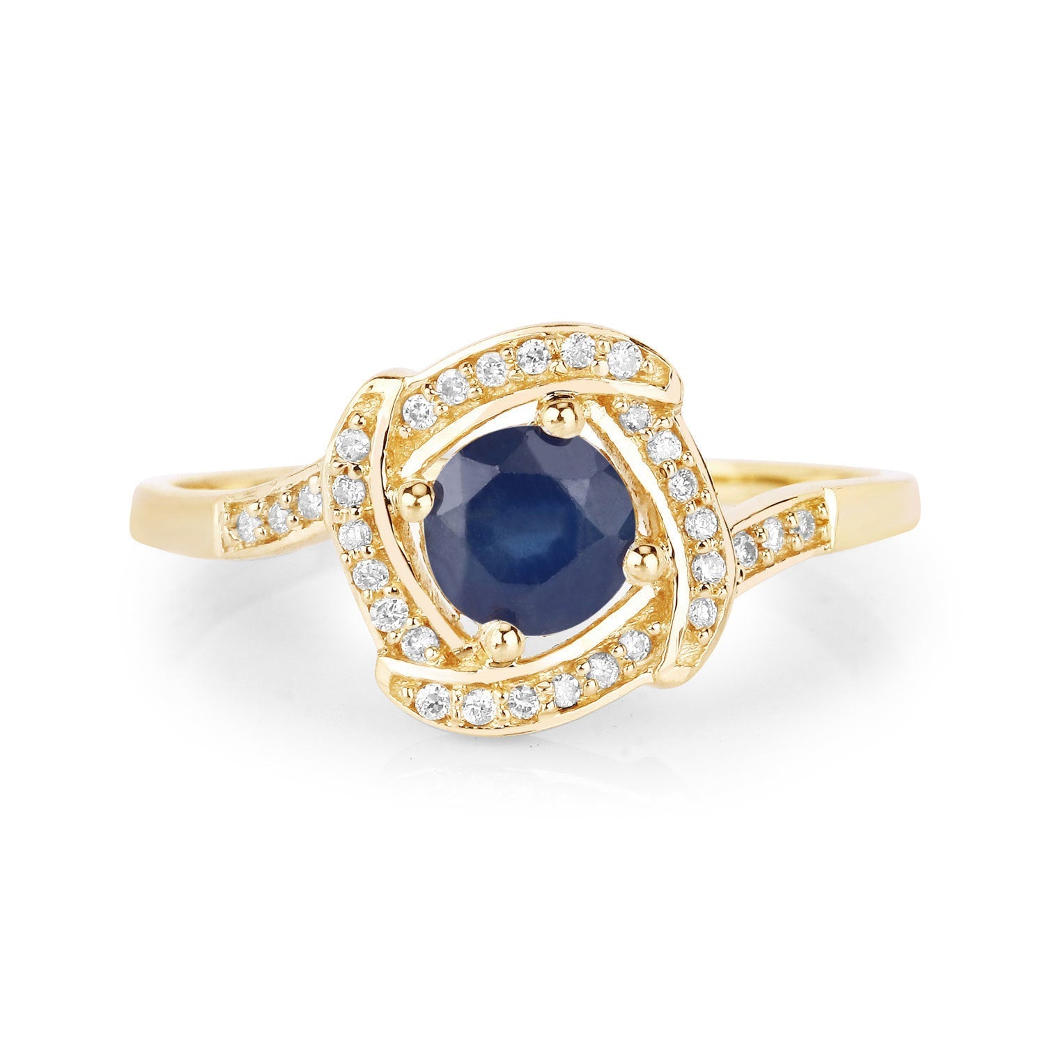 0.73 Carat Genuine Blue Sapphire and White Diamond 14K Yellow Gold Ring Bids.com