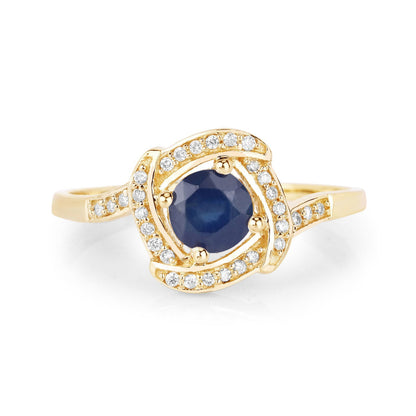 0.73 Carat Genuine Blue Sapphire and White Diamond 14K Yellow Gold Ring Bids.com