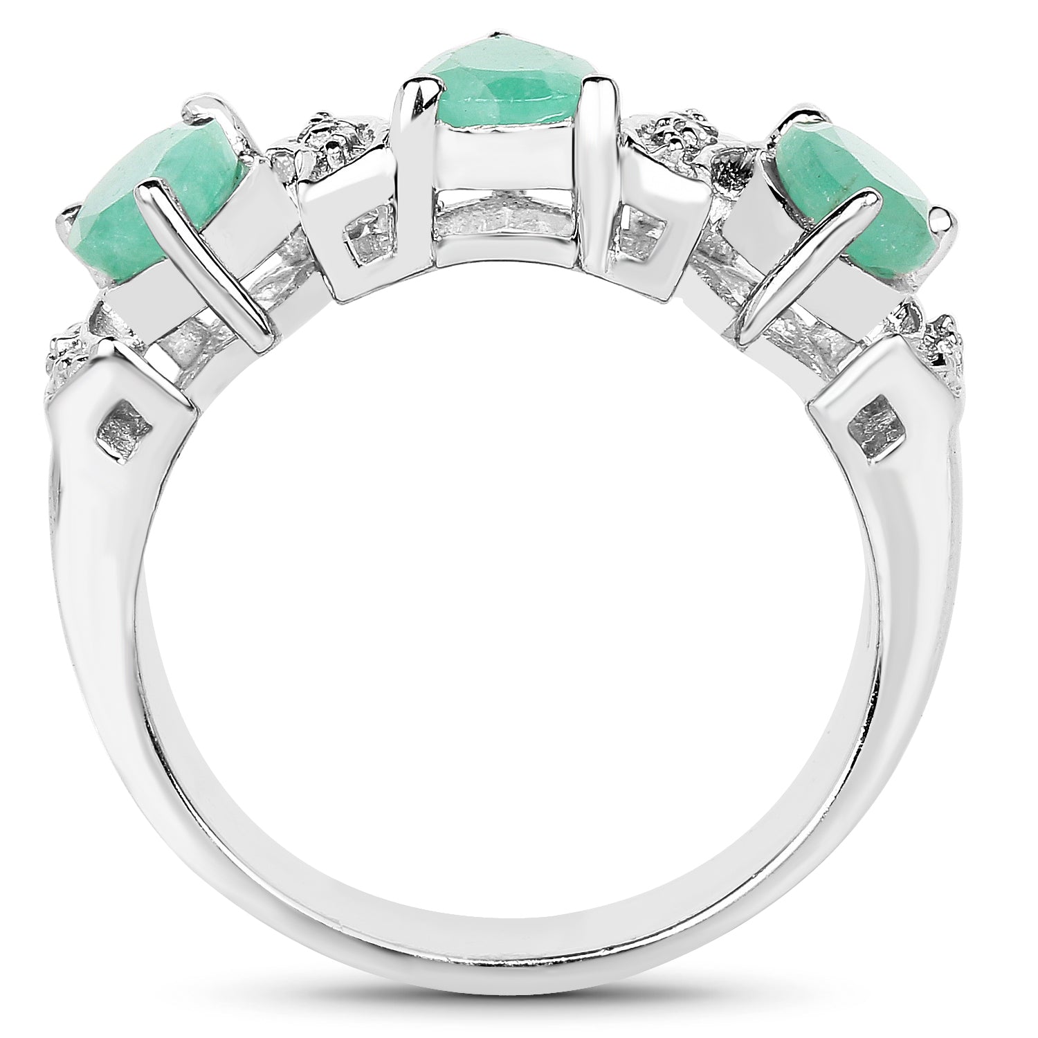 1.87 Carat Genuine Emerald and White Topaz .925 Sterling Silver Ring Bids.com