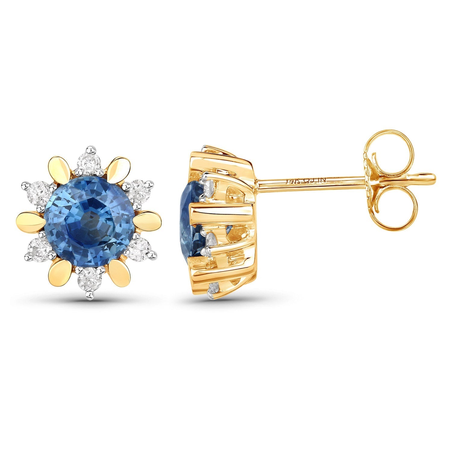 1.87 Carat Genuine Blue Sapphire and White Diamond 14K Yellow Gold Earrings Bids.com