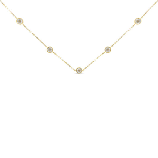 Yellow Color Plated Sterling Silver Diamond Station Necklace (1/2 cttw, K-L Color, I2-I3 Clarity) Bids.com