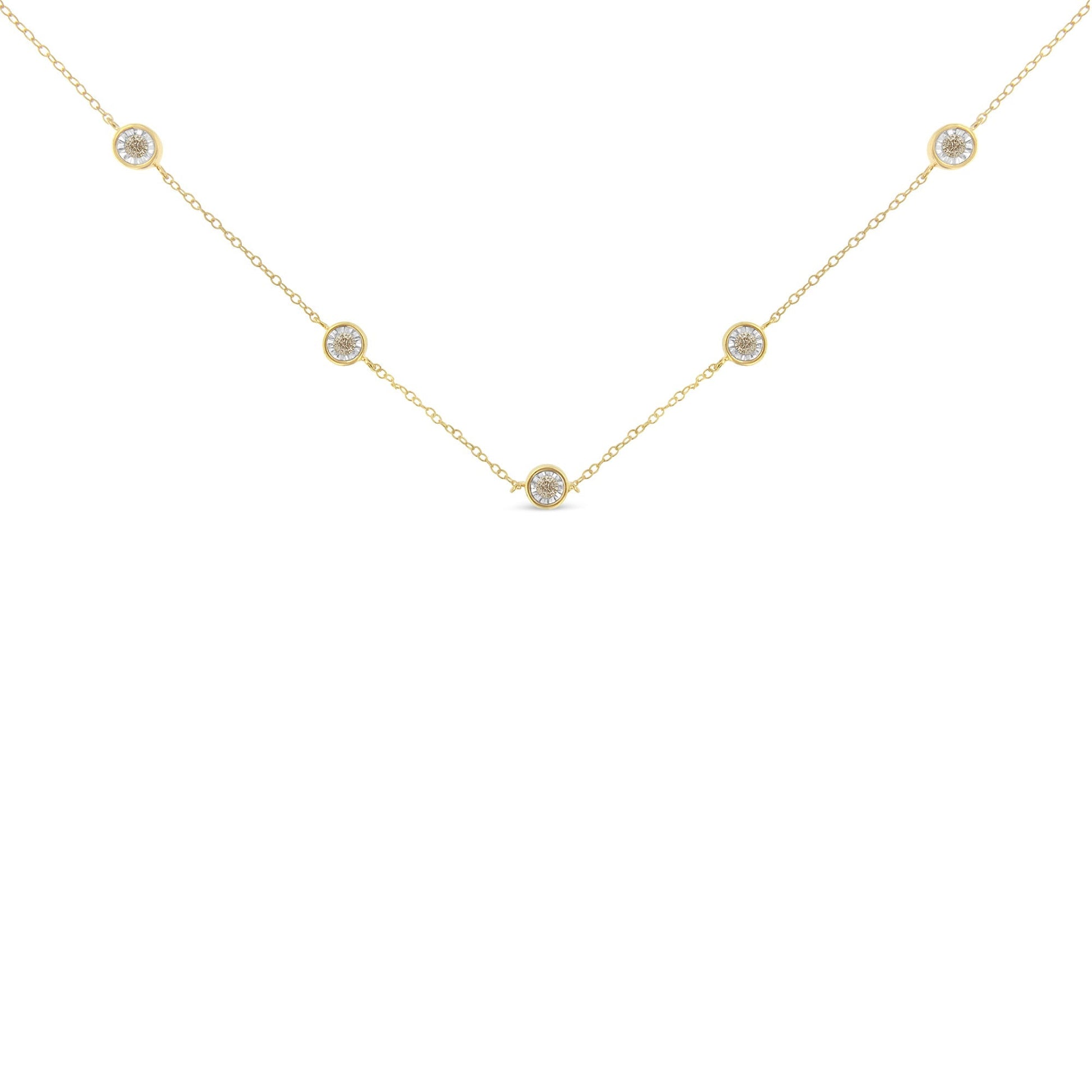 Yellow Color Plated Sterling Silver Diamond Station Necklace (1/2 cttw, K-L Color, I2-I3 Clarity) Bids.com