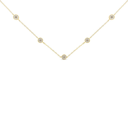 Yellow Color Plated Sterling Silver Diamond Station Necklace (1/2 cttw, K-L Color, I2-I3 Clarity) Bids.com