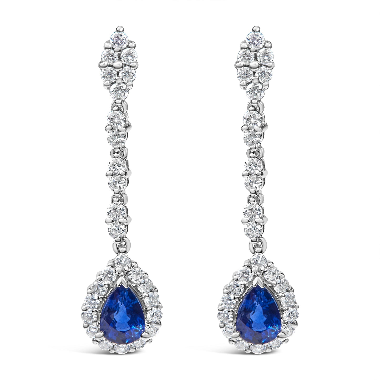 18K White Gold 1 3/5 Cttw Diamond and 7X5 MM Pear Shaped Blue Sapphire 1 1/3 Inch Drop and Dangle Halo Earrings (G-H Color, VS1-VS2 Clarity) Bids.com