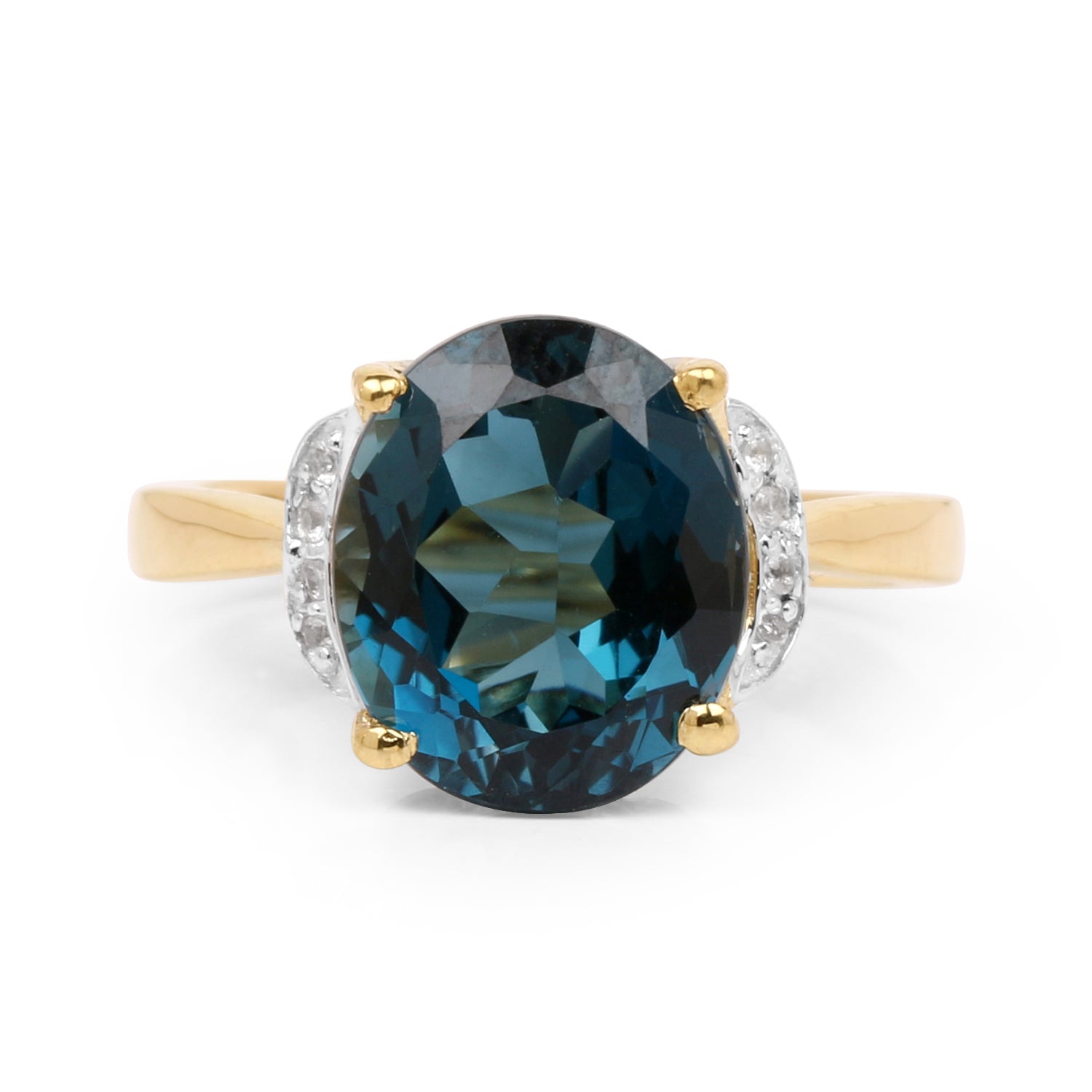 14K Yellow Gold Plated 6.09 Carat Genuine London Blue Topaz & White Diamond .925 Sterling Silver Ring Bids.com