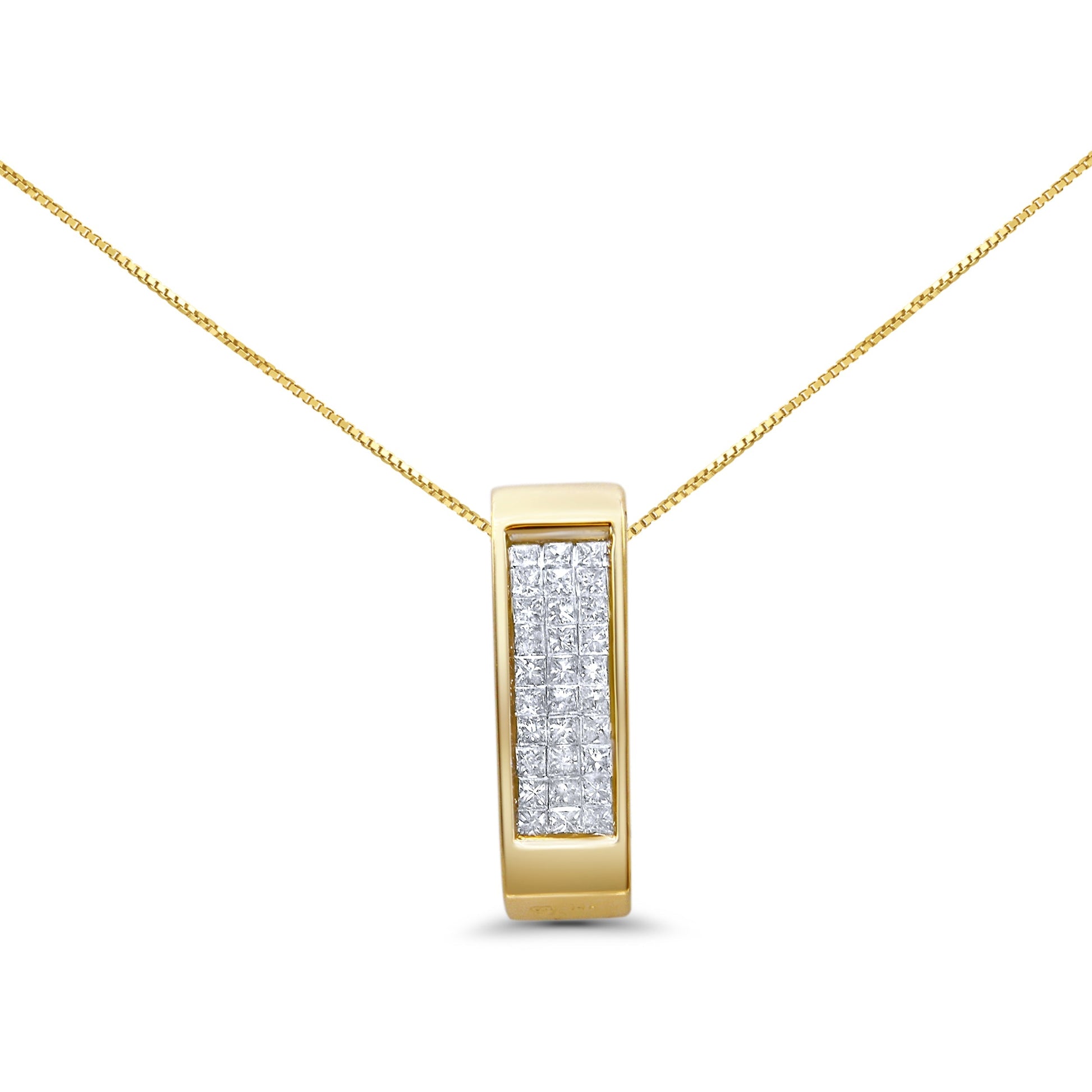 14K Yellow Gold 1/2 Cttw Invisible Set Princess Cut Diamond Vertical Bar Block Pendant 18" Necklace (H-I Color, SI2-I1 Clarity) Bids.com
