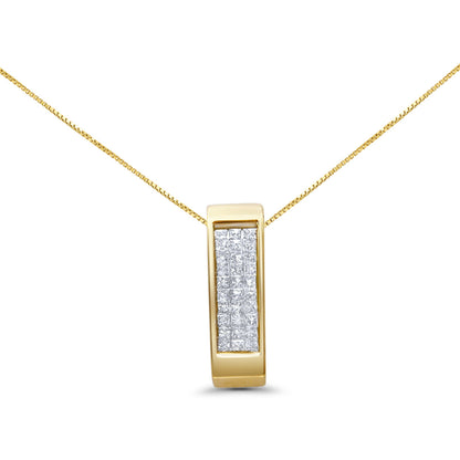 14K Yellow Gold 1/2 Cttw Invisible Set Princess Cut Diamond Vertical Bar Block Pendant 18" Necklace (H-I Color, SI2-I1 Clarity) Bids.com