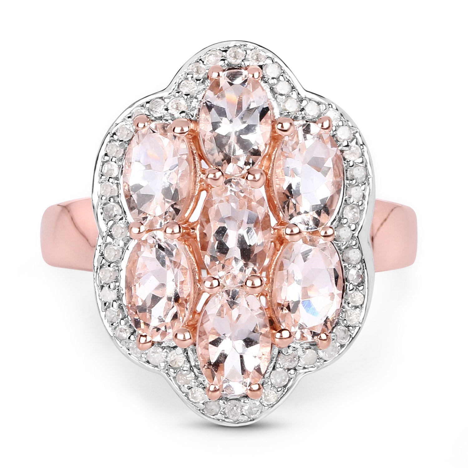 3.06 Carat Genuine Morganite and White Diamond .925 Sterling Silver Ring Bids.com