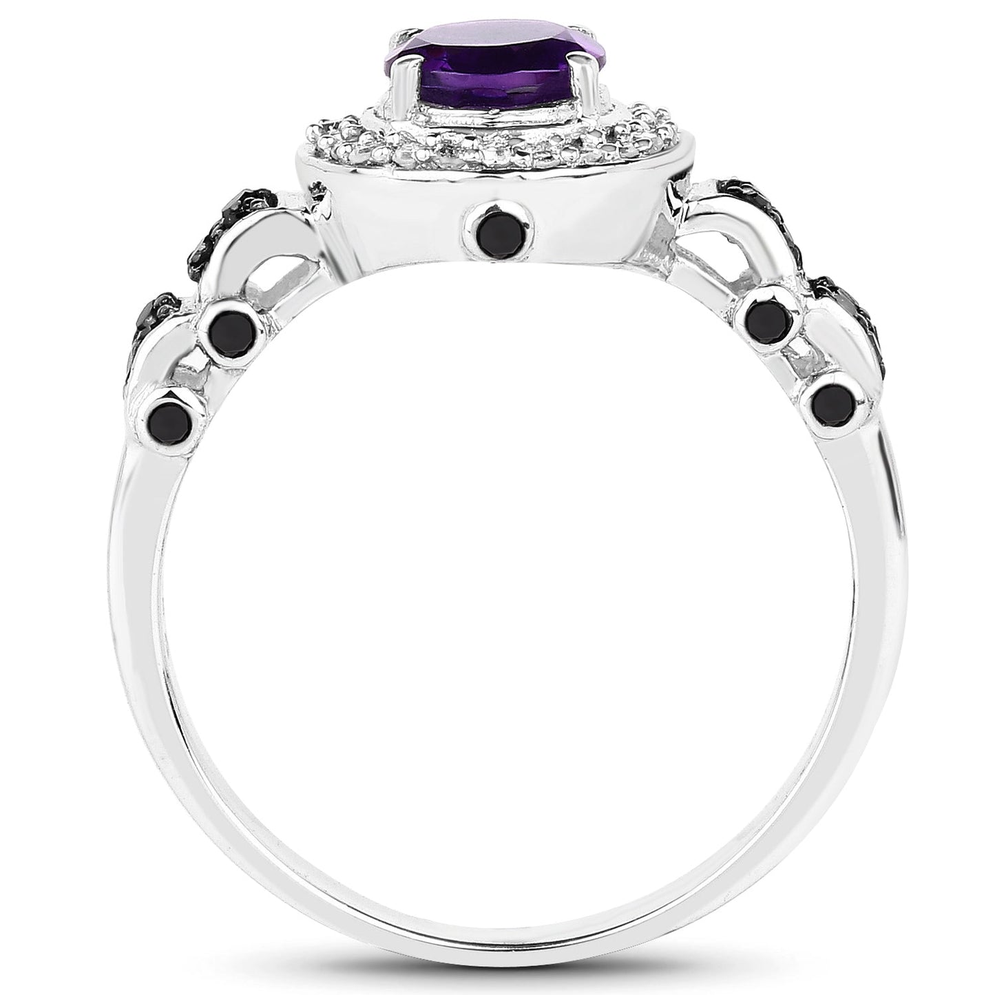 1.02 Carat Genuine Amethyst, Black Diamond & White Diamond .925 Sterling Silver Ring Bids.com