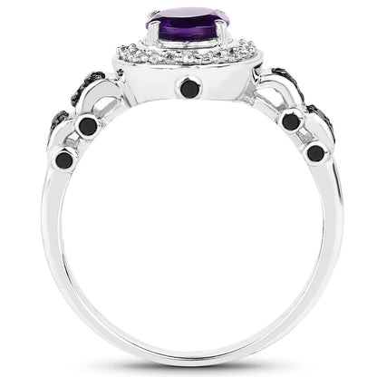 1.02 Carat Genuine Amethyst, Black Diamond & White Diamond .925 Sterling Silver Ring Bids.com