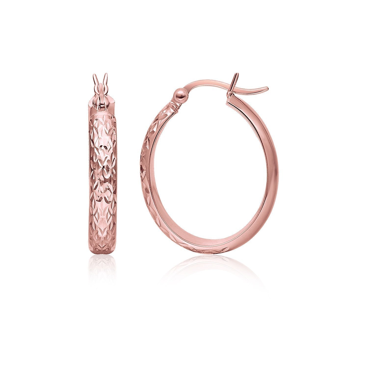 14k Rose Gold Hammered Oval Hoop Earrings Bids.com
