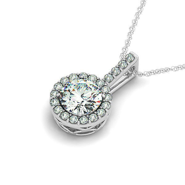14k White Gold Diamond Halo Round Style Pendant (5/8 cttw) Bids.com