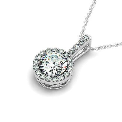 14k White Gold Diamond Halo Round Style Pendant (5/8 cttw) Bids.com