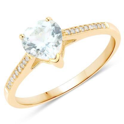 0.65 Carat Genuine Aquamarine and White Diamond 14K Yellow Gold Ring Bids.com