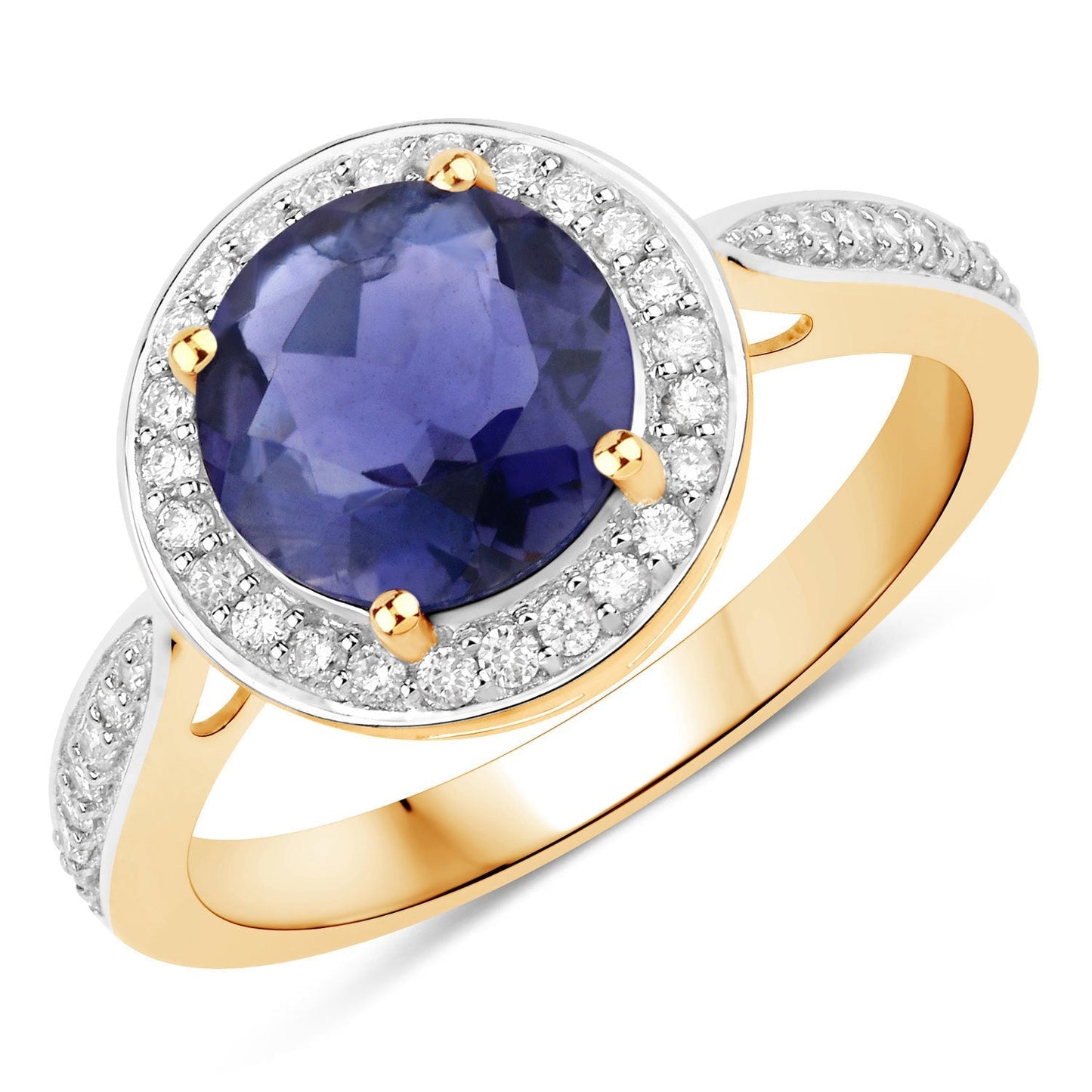 1.79 Carat Genuine Iolite and White Diamond 14K Yellow Gold Ring Bids.com