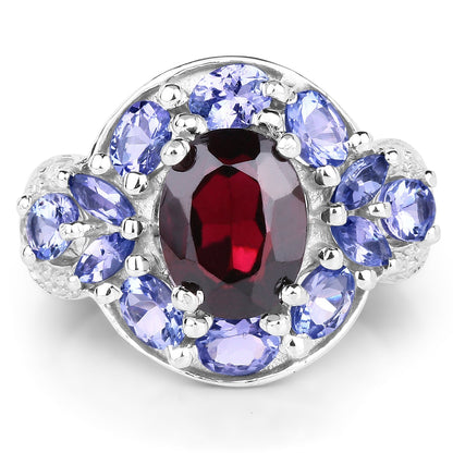 4.20 Carat Genuine Garnet, Tanzanite & White Topaz .925 Sterling Silver Ring Bids.com