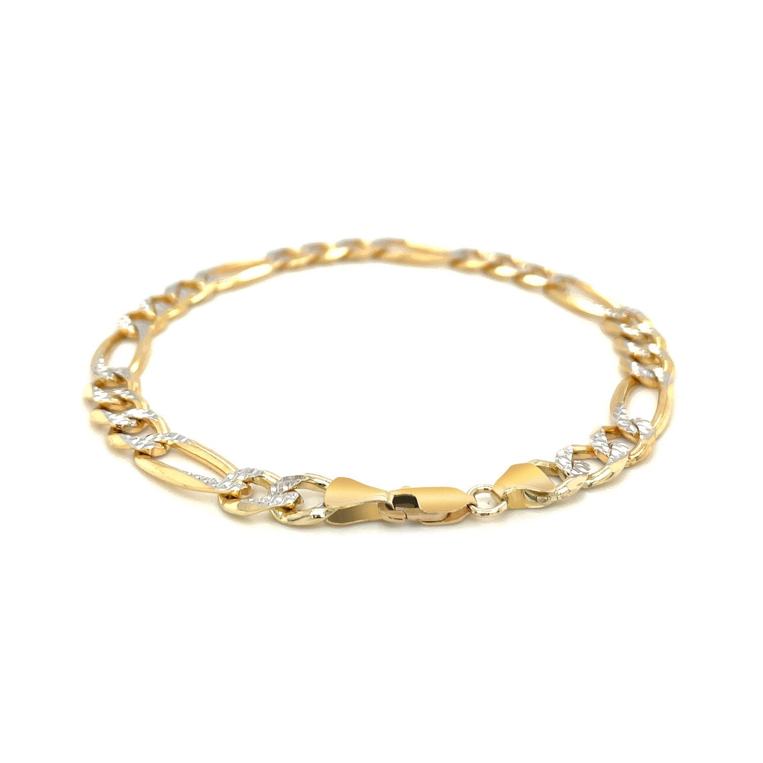 7.0mm 14K Yellow Two Tone Solid Pave Figaro Bracelet Bids.com