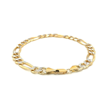 7.0mm 14K Yellow Two Tone Solid Pave Figaro Bracelet Bids.com