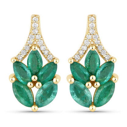 0.91 Carat Genuine Zambian Emerald and White Diamond 14K Yellow Gold Earrings Bids.com