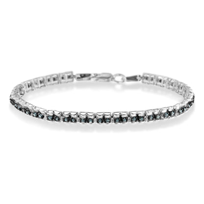 Black Rhodium over .925 Sterling Silver 1.0 Cttw Rose Cut Diamond Double-Link 7" Tennis Bracelet (Blue Color, I1-I2 Clarity) Bids.com