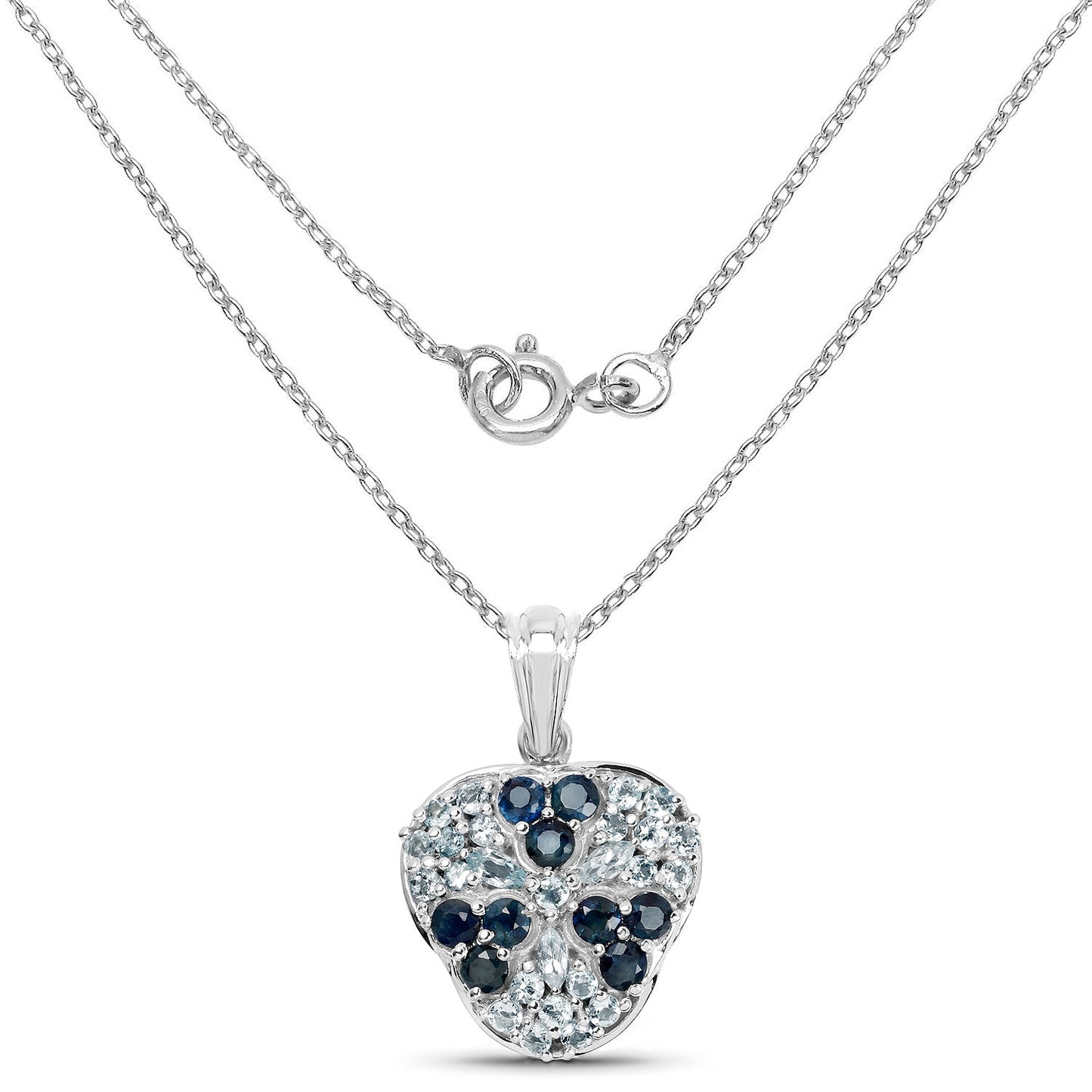 2.73 Carat Genuine Blue Sapphire and Aquamarine .925 Sterling Silver Pendant Bids.com