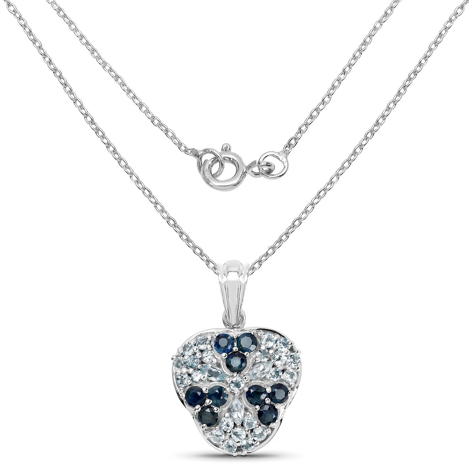 2.73 Carat Genuine Blue Sapphire and Aquamarine .925 Sterling Silver Pendant Bids.com