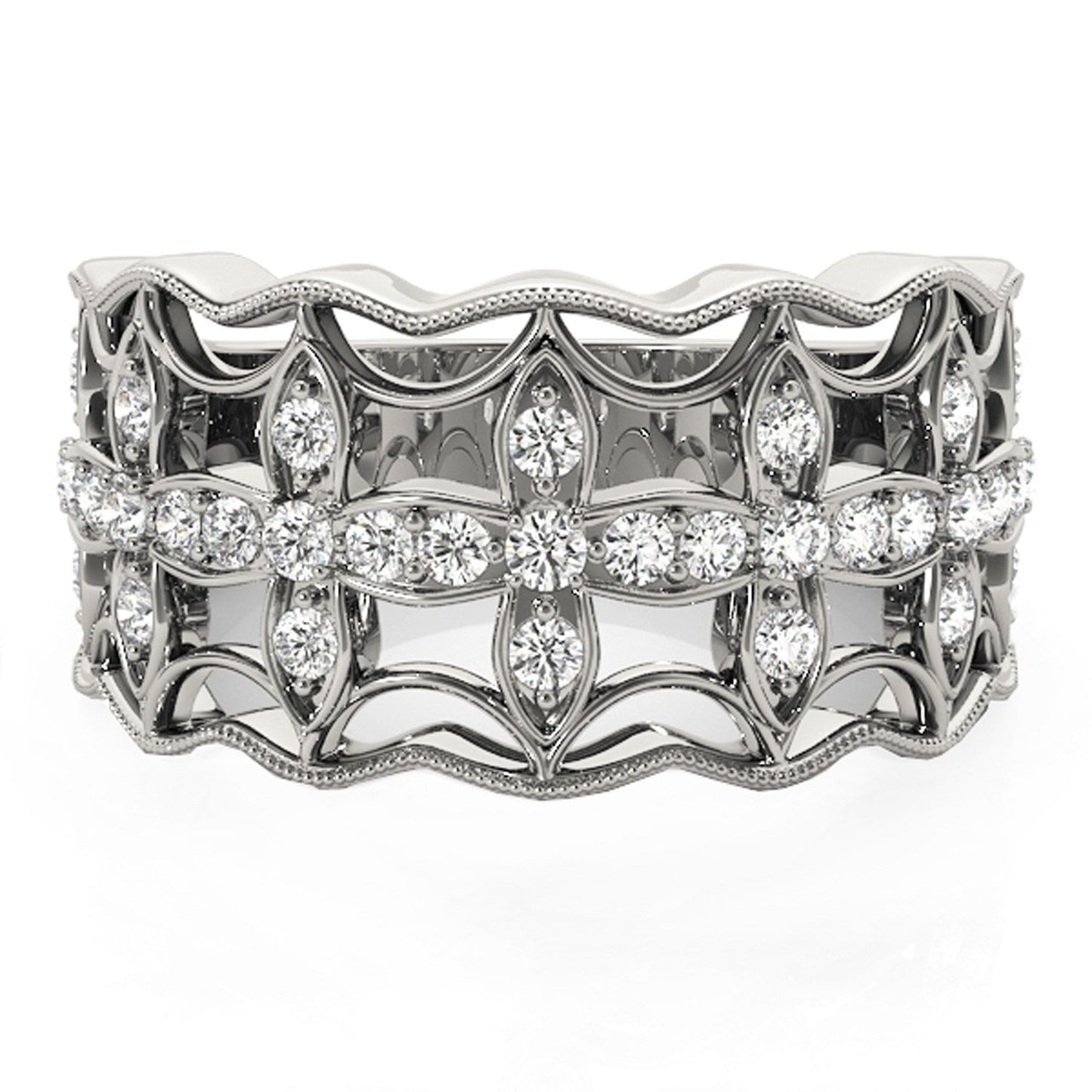 Diamond Studded Four Leaf Clover Motif Ring in 14k White Gold (1/4 cttw) Bids.com