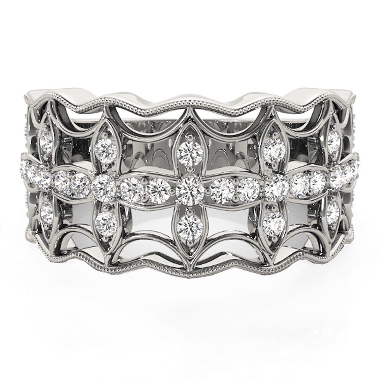 Diamond Studded Four Leaf Clover Motif Ring in 14k White Gold (1/4 cttw) Bids.com