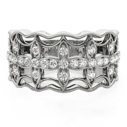 Diamond Studded Four Leaf Clover Motif Ring in 14k White Gold (1/4 cttw) Bids.com