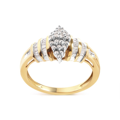 10K Yellow Gold 1/2 Cttw Diamond Pear Shaped Head and Multi Row Channel Set  Shank Ring (H-I Color, SI2-I1 Clarity) - Ring Size 7 Bids.com