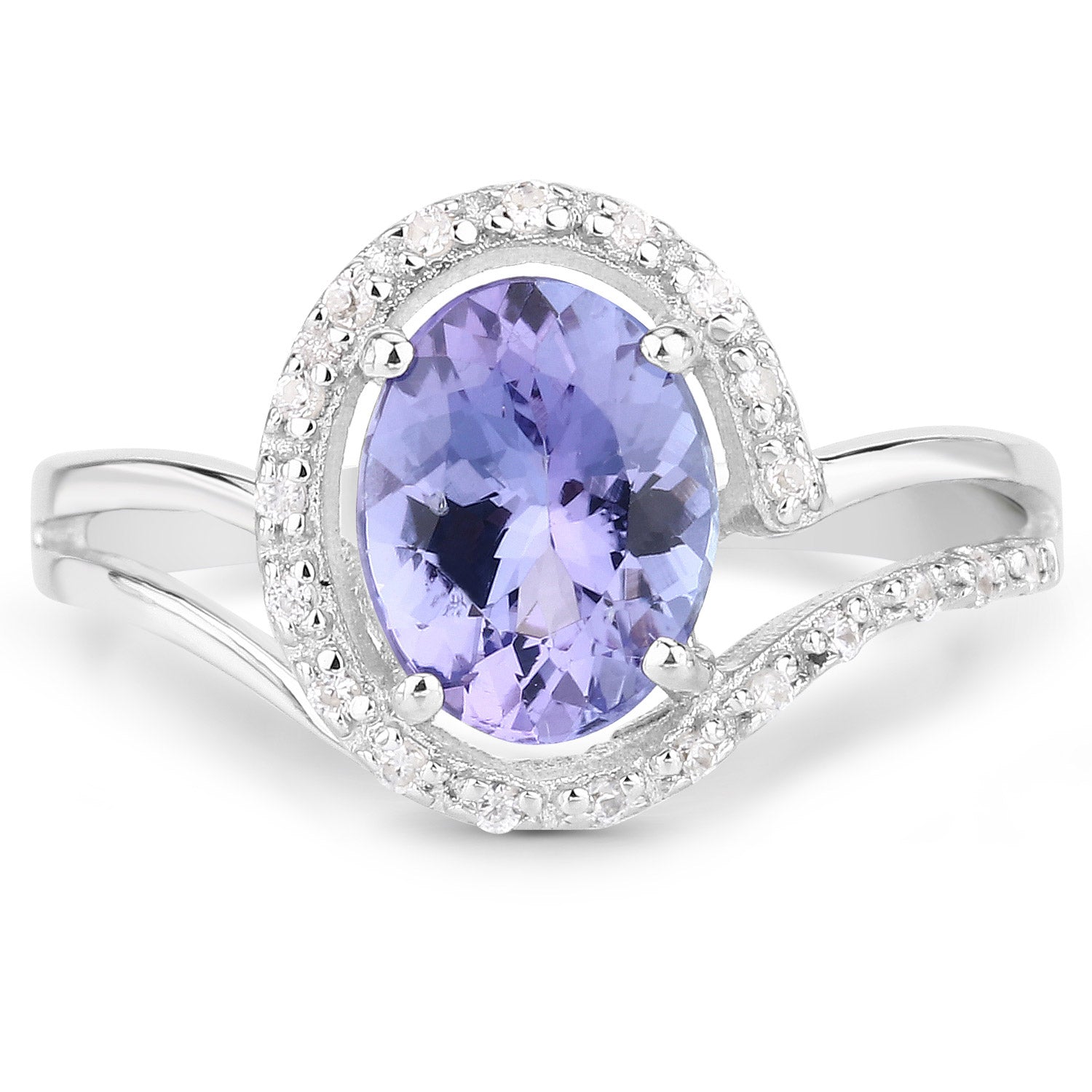 1.82 Carat Genuine Tanzanite and White Zircon .925 Sterling Silver Ring Bids.com