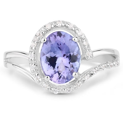 1.82 Carat Genuine Tanzanite and White Zircon .925 Sterling Silver Ring Bids.com